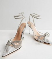 Public Desire Silver Diamante Pointed Stiletto Heel Sandals
